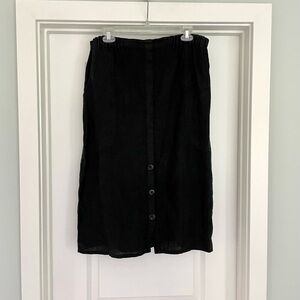 Flax Linen Black Midi Pull On Skirt Size M